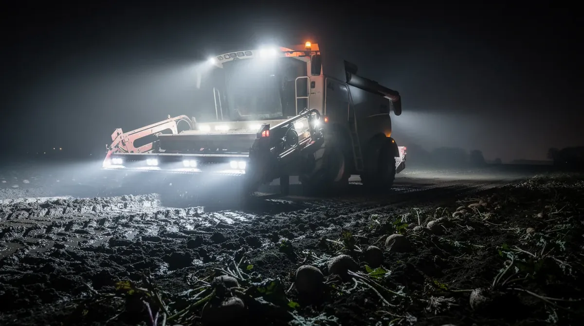 Lampy robocze LED i koguty na kombajnach do buraków