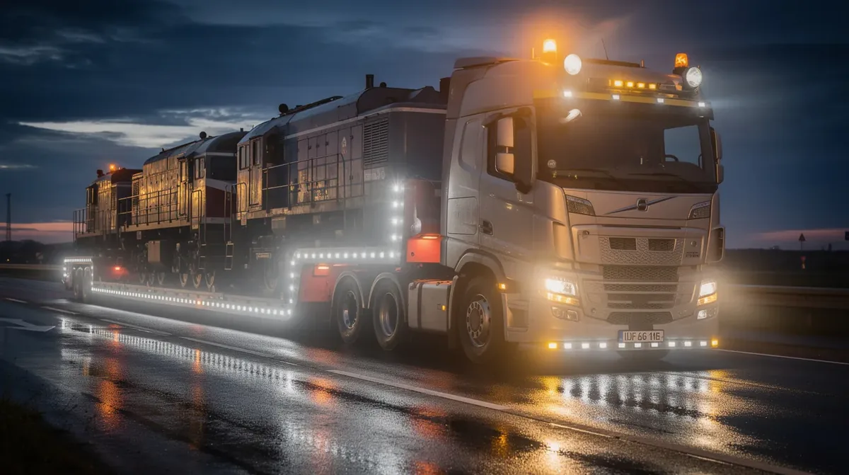 Lampy LED na naczepach niskopodwoziowych: transport taboru kolejowego
