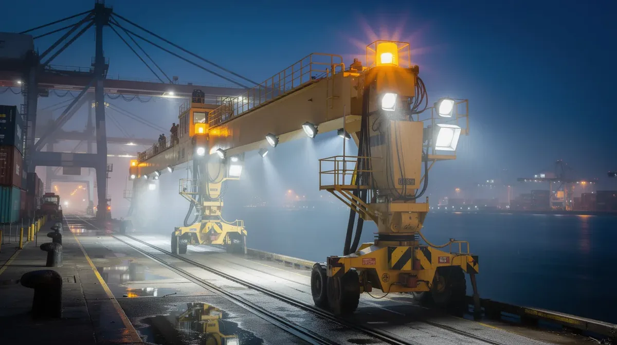 Lampy robocze LED na dźwigach portowych – przepisy i normy