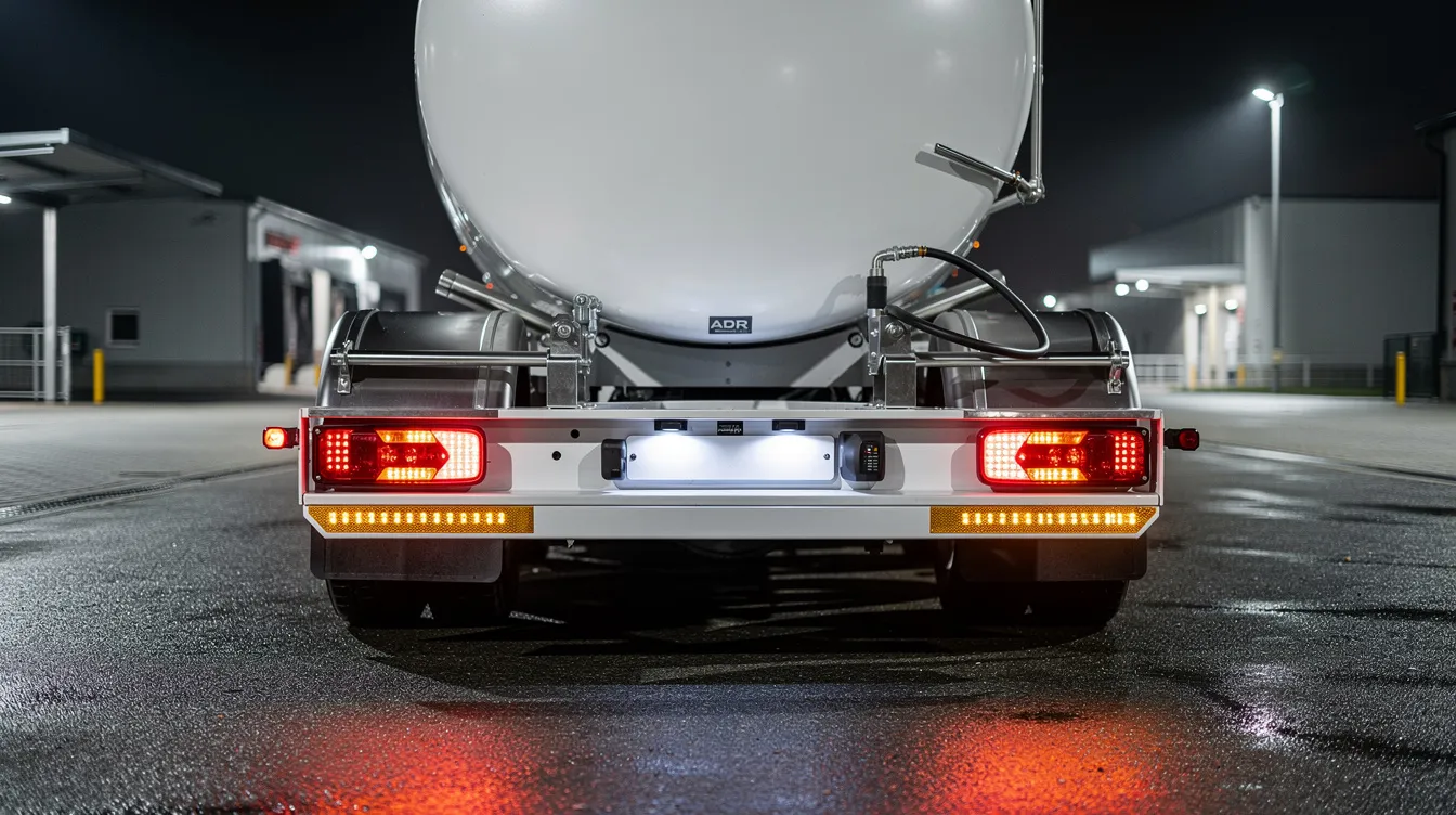 Lampy tylne LED na cysternie ADR z certyfikatem ATEX – szczelna obudowa IP67 i bezpieczny montaż w strefach zagrożenia wybuchem na naczepach transportujących materiały niebezpieczne