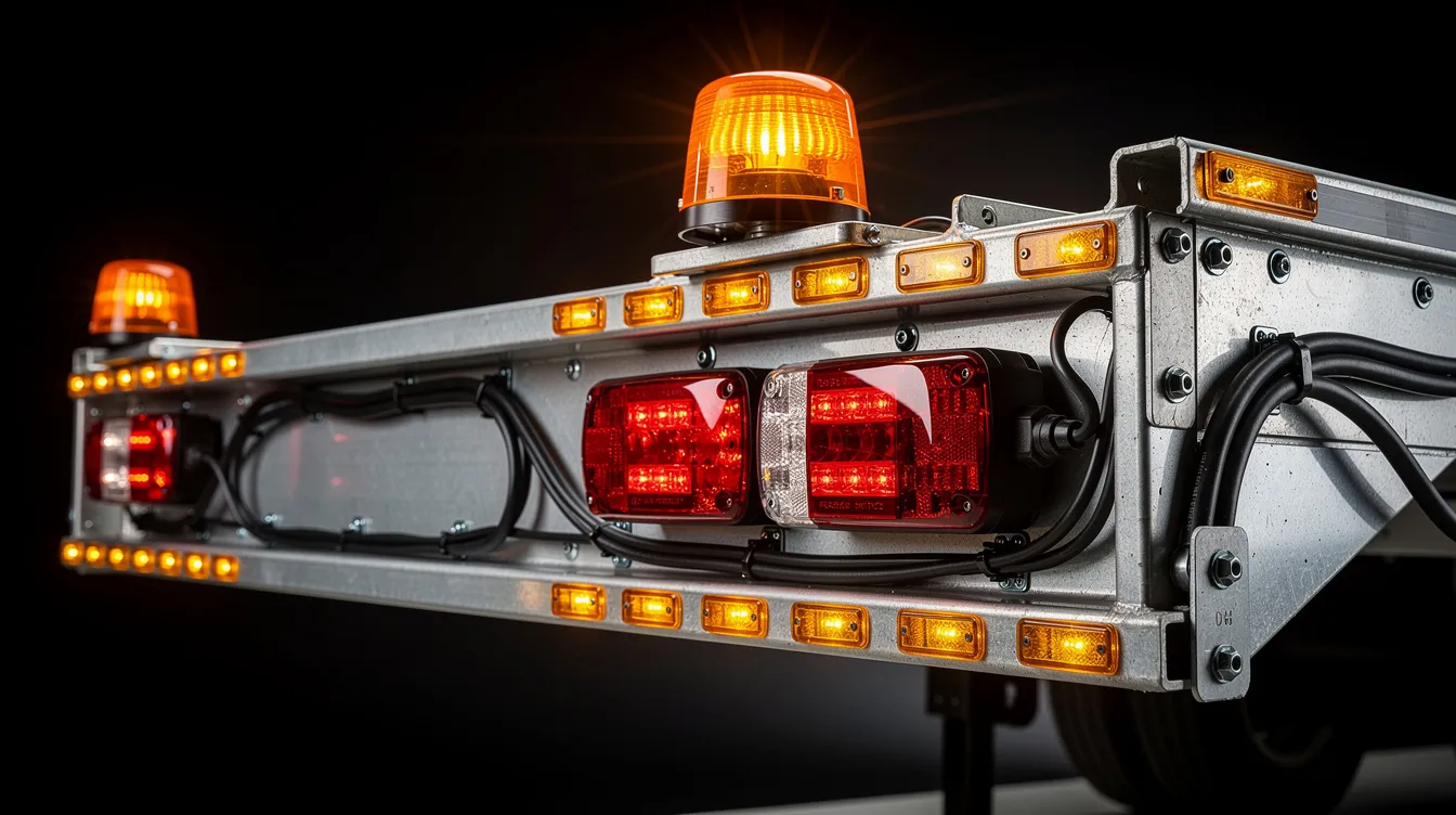 Lampy tylne zespolone LED i lampy obrysowe na przyczepie lawety – montaż zgodny z wymogami ECE R7 i R48 oraz polskimi przepisami technicznymi SKP