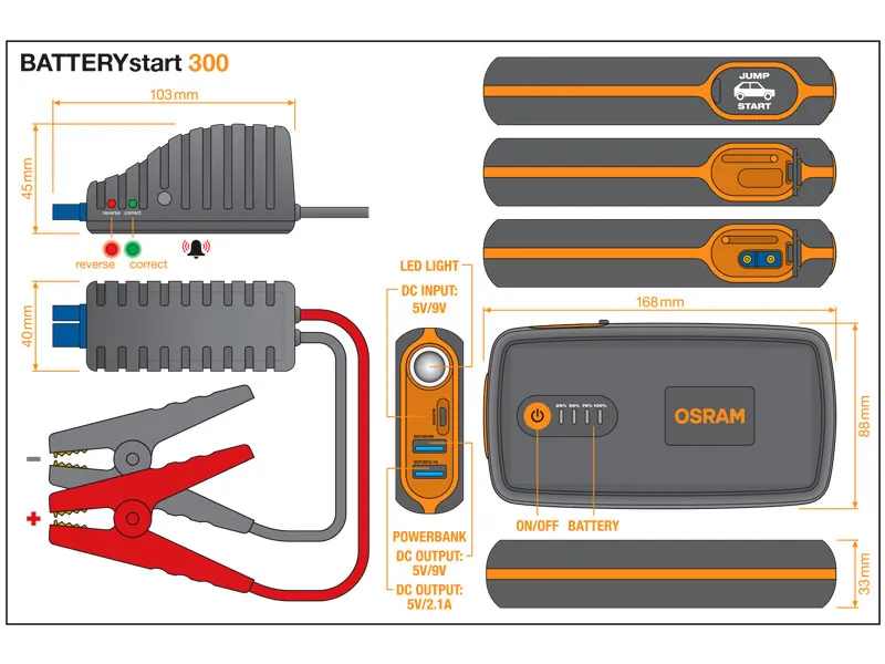 OSRAM Lithium Jump Starter 300A 13000mAh - Urządzenie Rozruchowe 12V z Powerbankiem - Zdjęcie 2