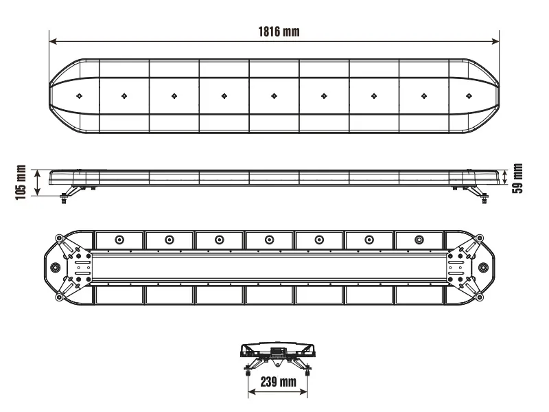 OPTIBEAM Dark Phantom 1800 Panel LED Ostrzegawczy 1816mm 132 LED 10-30V ECE R65 - Zdjęcie 2