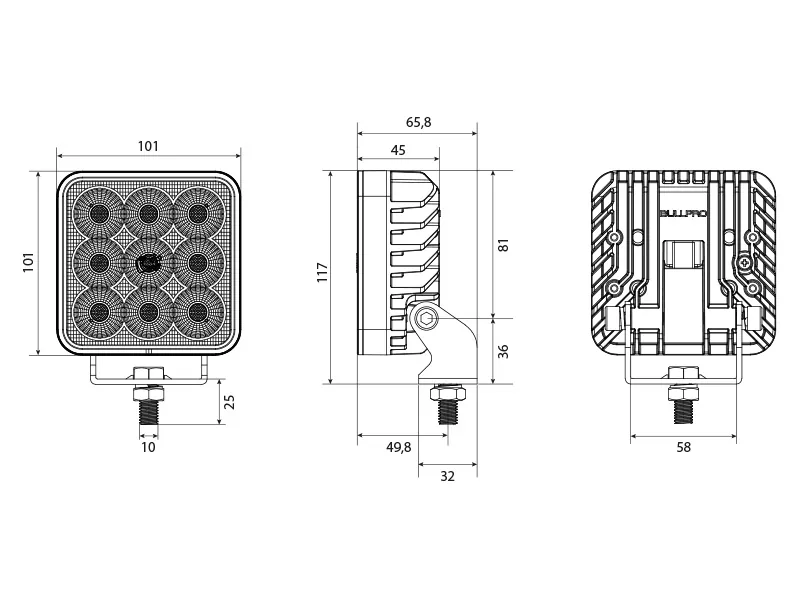BULLPRO SPECTRUM SQUARE 54 - Lampa Robocza LED 8100lm 9-32V z diodami Osram - Zdjęcie 3