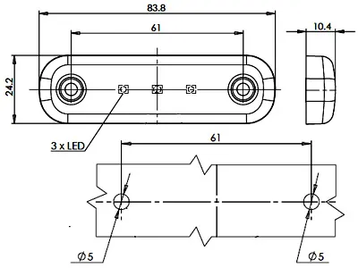 WAS Lampa Obrysowa Boczna LED Bursztynowa 12-24V 3 LED E-approved - Zdjęcie 2