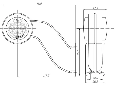 WAS Lampa Obrysowa Boczna LED 12-24V Biało-Czerwona z Gumowym Ramieniem ECE - Zdjęcie 2