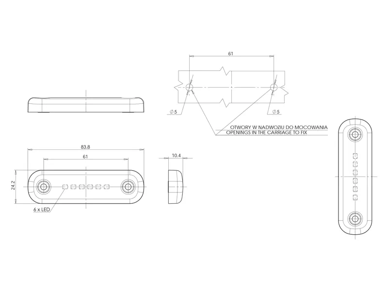 Lampa LED dekoracyjna 6 LED 12-24V 48lm montaż powierzchniowy IP66/68 - Zdjęcie 6