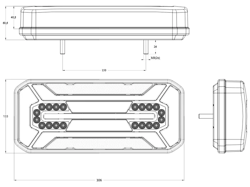 WAS Wielofunkcyjna Tylna Lampa LED 306mm - Dynamiczny Kierunkowskaz, Cofanie, Przeciwmgłowe - Zdjęcie 2