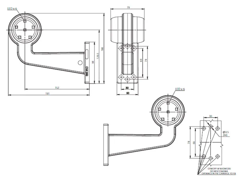 WAS Lampa Obrysowa Boczna LED 12/24V IP66/68 ECE ADR - Zdjęcie 3