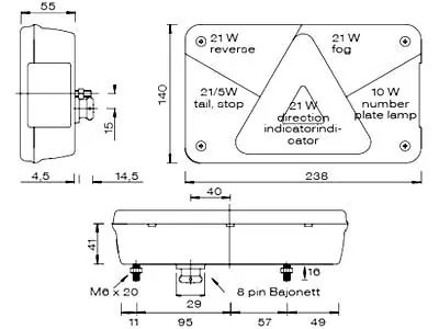 ASPöCK Lampa tylna przyczepy prawa 240x140mm 12V z trójkątem odblaskowym - Zdjęcie 2