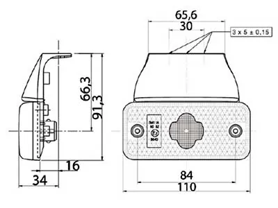Lampa obrysowa boczna LED pomarańczowa 24V z odblaskiem 110x50mm - Zdjęcie 2