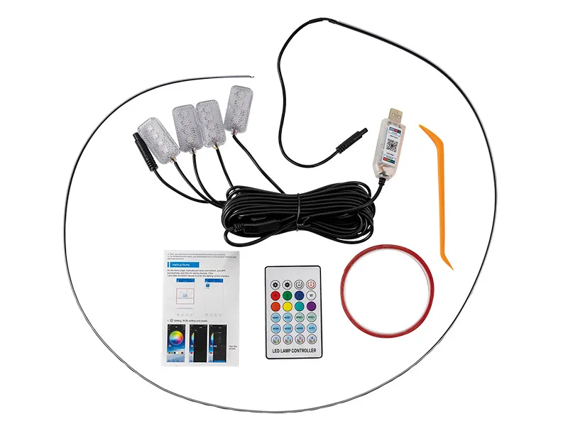 Zestaw Oświetlenia Wnętrza LED RGB - 4 Moduły + Listwa 110cm z Pilotem i Aplikacją - Zdjęcie 4