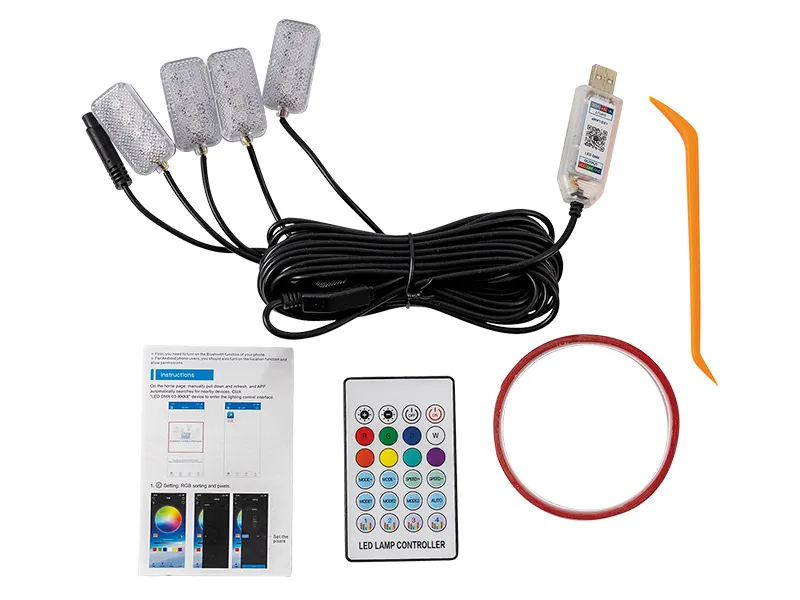 Zestaw Oświetlenia Wnętrza LED RGB z Pilotem i Aplikacją - 4 Moduły do Podświetlenia Kabiny - Zdjęcie 2