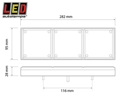 LED AUTOLAMPS Tylna Lampa LED 282mm Zespolona - Stop, Pozycja, Kierunkowskaz 12-24V - Zdjęcie 2
