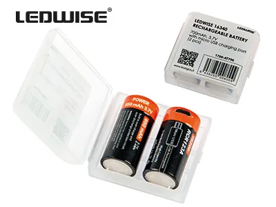 Ledwise Akumulatory 16340 RCR123A 3.7V 700mAh - Para z Wbudowanym Ładowaniem USB - Zdjęcie 2